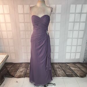 Bill Levkoff Purple Strapless Sweetheart Neck Pleated Bridesmaid Dress Size 6